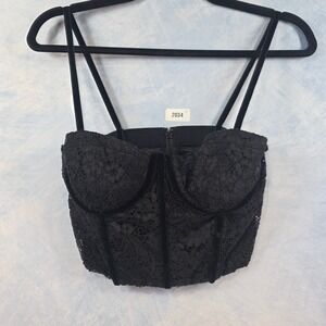 Alice + Olivia Black Lace Bustier Crop Top Velvet Trim Corset Size 2